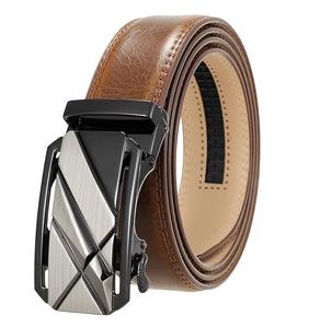 Ceinture à cliquet en cuir de vache véritable avec boucle automatique moins de taille réglable Accessoires en cuir artificiel noir - Product Image 3