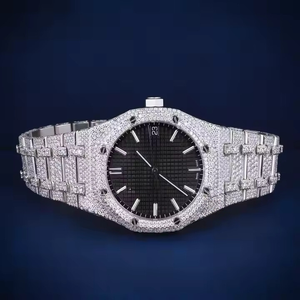 Elegante Reloj de Pulsera Deportivo de Cuarzo de 41 mm, Estilo Hip Hop, para Hombre de Negocios, con Esfera Negra, Resistente al Agua, de Acero Inoxidable y Moissanita - Product Image 1