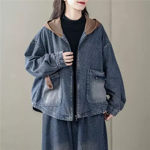 Veste en jean à manches longues pour femmes sur mesure quantité minimale de commande bas services OEM Veste en jean à capuche pour femmes avec taille disponible - Product Image 4