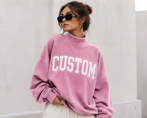 Pull oversize personnalisé pour femme, col montant, motif graphique vintage américain, coupe carrée, style décontracté, fabricant de mode boutique - Product Image 1