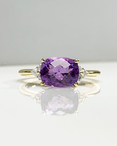 Anillo de compromiso de racimo de amatista natural Cojín Briolette Cut Piedra preciosa genuina 14K Chapado en oro El mejor regalo Piedra natal de febrero - Product Image 4