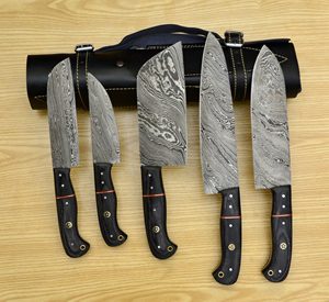 Ensemble de 5 couteaux de chef en acier damas fait main sur mesure avec étui en cuir - Product Image 6
