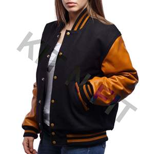 Women Black Color Embroidered Logos Patches and Labels Jacket for Women Custom Girls Wool Letterman Real Leather Varsity Jacket - Product Image 5