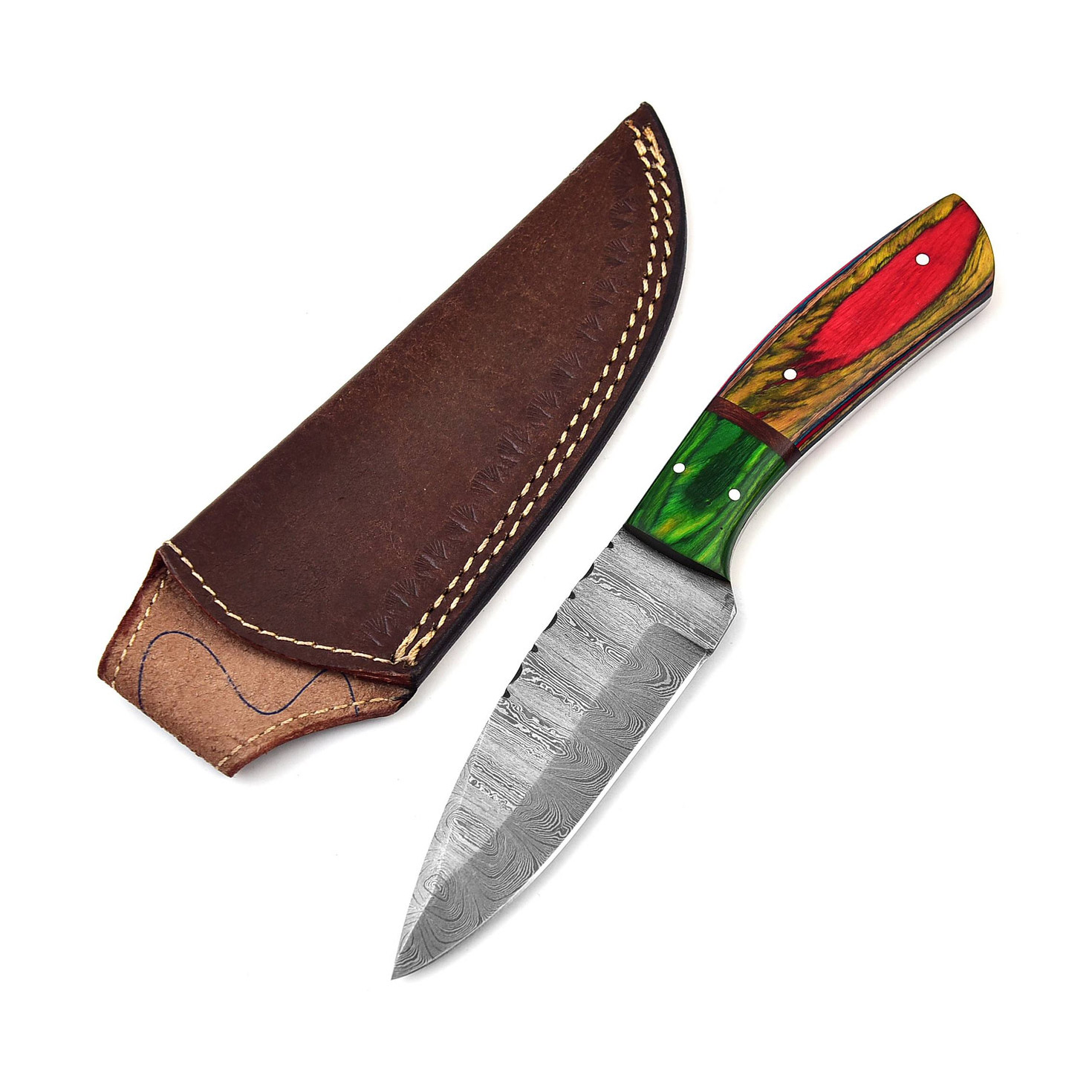 Manche vert, bleu et rouge / Gaine marron