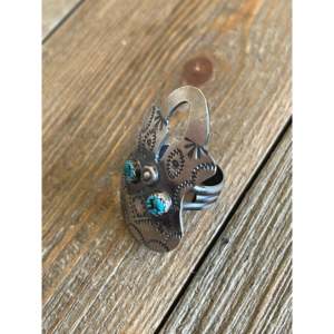 Tim Yazzie Kingman Turquoise & Sterling Silver <b>Adjustable</b> <b>Ring</b> Stainless Steel Vase Bezel Setting Gift for Size 7 Number Shape - Product Image 4
