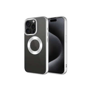 Étui en silicone liquide ASMA Omega Premium pour iPhone 15 Pro Max, cadre d'appareil photo argenté souple, découpe du logo - Product Image 1