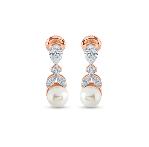 Exquisitos pendientes colgantes con perlas redondas con reflejos de diamantes para un elegante emparejamiento de guardarropa de La India - Product Image 2