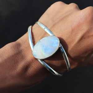 Pulsera de eslabones y cadena fina de Plata de Ley 925 hecha a mano, diseño clásico, brazaletes de piedras preciosas de piedra lunar Natural, joyería elegante - Product Image 6