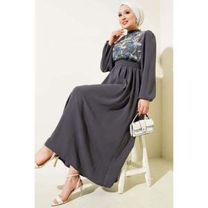 Tulle Front Floral <b>Belted</b> <b>Dress</b> Smoke - Product Image 2