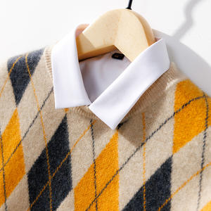 2025 nuevos hombres 100% pura lana diamante Color bloque pulóver estilo suelto tejido Base camisa otoño frente grueso suéter - Product Image 6