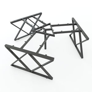 SFXC008-3-Seater Contemporary Corner 120-Degree Wood Rubberwood <b>Table</b> with X-Shaped Iron Legs - Product Image 3