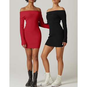 Rushed Bodycon vestidos de manga larga de verano para mujer fuera del hombro ajustado Party Club Midi Vestido corto de verano - Product Image 6