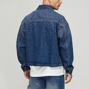 Veste en jean baggy de haute qualité pour hommes, grande taille, veste en jean décontracté personnalisable avec logo avant vintage, manteau universitaire en gros - Product Image 2