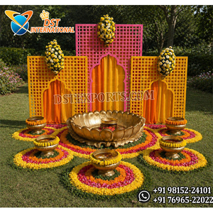 แผงเลเซอร์สีชมพูและสีเหลืองสดใสสำหรับตกแต่งงานฮัลดี ใช้ได้ทั้งภายในและภายนอกอาคาร สำหรับตกแต่งเวทีฮัลดีก่อนพิธีกรรม ผลิตในสหรัฐอเมริกา - Product Image 1