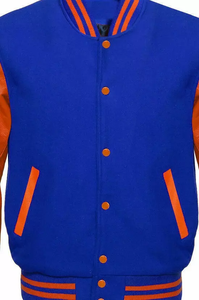 Chaqueta universitaria de béisbol con manga de cuero de alta calidad para hombre, Color retales de doble, botones en blanco, Letterman University Winter - Product Image 4