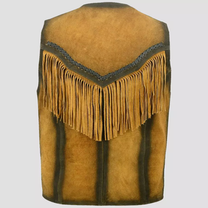 Classic Cow Suede <b>Leather</b> Fringed & Beaded Hand Made Work Western Style Cowboy Style American <b>Men</b> Suede <b>Vest</b> - Product Image 3