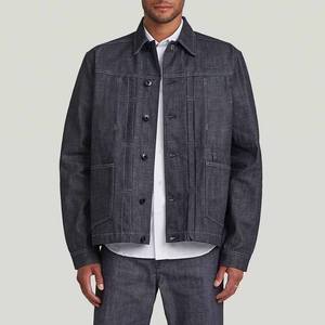 Mens Dark <b>Denim</b> Jacket Structured Utility Outerwear Streetwear Style Cotton <b>Coat</b> with Large Pockets Casual Fashion Wear - Product Image 3
