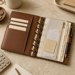 Agenda personalizzata LABON A6 con copertina in similpelle <span class=keywords><strong>a</strong></span> <span class=keywords><strong>quadretti</strong></span>, rilegatura ad anelli ricaricabile, chiusura <span class=keywords><strong>a</strong></span> scatto, organizer. - Product Image 4