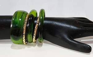 Handcrafted ColorfulResin Green 3 Peacock <b>Feathers</b> Stackable Bangles Combo Size Crystal Finish From India Handmade Bangles - Product Image 5