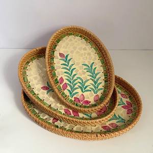 Capiz shell <b>tray</b> rattan MOP <b>trays</b> for tea <b>cocktail</b> breakfast mother of pearl serving platter - Product Image 2