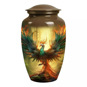Urne commémorative en aluminium fabriquée à la main Conception d'oiseau finition brillante Urnes de crémation Meena Enduit Grandes urnes souvenir - Product Image 1