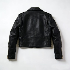 Chaqueta de Motociclista de Cuero Genuino para Hombre, Corte Ajustado, Cierre de Cremallera Corta, Cuello Camisero, Prenda Exterior de Cuero Personalizada - Product Image 3