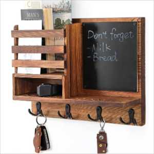 Rustic Pine Wood Wall Mounted Key Holder <b>with</b> Mail <b>Shelf</b> and 5 <b>Hooks</b> Multifunctional Organizer Rack for Home Decor - Product Image 6