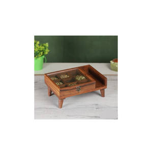 Design look Décoration de table Boîte à épices en bois Set d'ustensiles de cuisine Outils pour herbes et épices en bois fabriqués en Inde