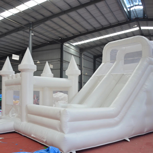 White <b>Inflatable</b> Bouncy Castle Double Lane <b>Slide</b> Combo PVC Commercial Kids Jumping Castle For Party Rental - Product Image 4