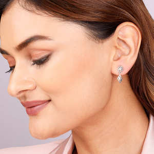 ต่างหูห่วงเพชรเพทายต่างหูเงินลายดอกไม้ชุบทองสไตล์อินเทรนด์สำหรับ engagementpearl หินหลักสีทอง - Product Image 6