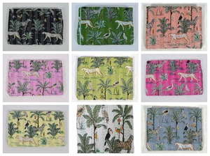 Indian Handmade Jungle Print Kantha <b>Quilt</b>-Hotel Use Organic 100% Cotton All-Season Twin/Queen/King Sizes - Product Image 2