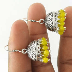 Pendientes de plata tradicionales con cuentas pequeñas en joyería de plata de ley 925 joyería Bohemia fina oxidada con piedra de ónix amarillo - Product Image 2