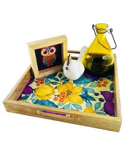 Plateau en bois rectangulaire écologique durable pour la maison, technique d'émail de couleur pour assiettes, tasses à eau et à fruits, stockage de tasses à thé - Product Image 2