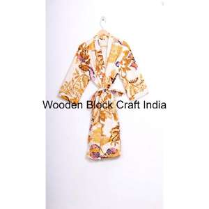 Magnifique robe kimono décontractée pour femmes en coton pur fait main, matelassée Kantha, longue, pour l'hiver et l'automne, broderie florale multicolore, ceinture - Product Image 5