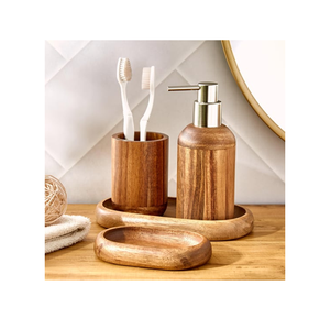 Ensemble d'accessoires 3 pièces en bois pour le bain et l'hôtel Distributeur de savon Porte-brosse à dents Boîtes à mouchoirs Boîte à coton-tige - Product Image 2