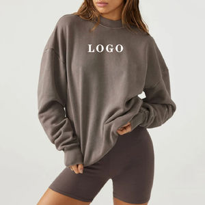 Sweat à capuche brodé surdimensionné personnalisé pour femmes en molleton lourd, col rond gaufré, sweat-shirt de style Streetwear - Product Image 6