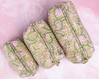 Trousse de Maquillage Grande Taille Matelassée Faite Main Style Vintage, Ensemble de Sacs de Rangement en Coton Imprimé Indien, Écologique, Résistant à l'Eau et Durable