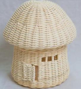 Bonito adorno de almacenamiento de ratán, juguetes para niños, cestas para muñecas, cesta de almacenamiento con forma de seta con tapa, cesta tejida para habitación de niños - Product Image 3