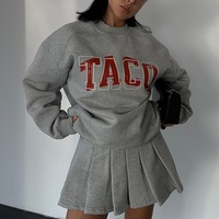 Femmes américain rétro Preppy lettre imprimer Designer sweat ensemble jupe plissée fleur gris pour printemps automne court longueur hauts
