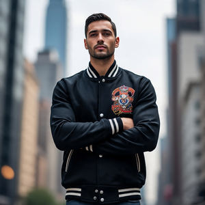 Écussons brodés personnalisés Vestes universitaire en chenille Écussons à manches en cuir pour hommes Veste universitaire de baseball boutonnée pour hommes - Product Image 4