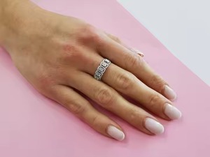 Conjunto de anillo de diamante de corte esmeralda moissanita Original 925 anillo de novia de plata sólida media eternidad banda de boda conjunto de bisel elegante - Product Image 2