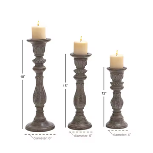 Carved Solid Wood Candle Holder Set Distressed Farmhouse Chic Rustic <b>Home</b> <b>Decor</b> Rectangle Pillar Candlestick for Diwali - Product Image 5
