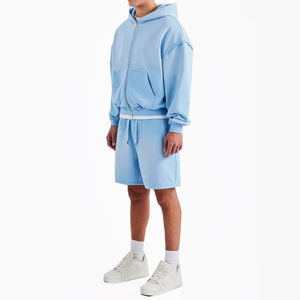 Ensemble de shorts à fermeture éclair pour homme 100% coton lourd Design personnalisé Épaule tombante Sweat-shirt ample de haute qualité Ensemble de jogging pour homme - Product Image 2