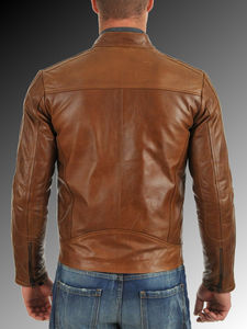 Blouson aviateur en cuir de chèvre marron personnalisé à la mode, veste en cuir véritable pour hommes - Product Image 2