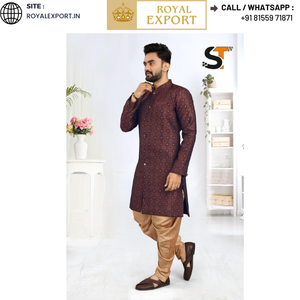 Nouveau Designer Hommes IndoWestern lourd jacquard Paithani Style Velours Dhoti Collection Pour Mariage Hommes kurta avec Dhoti - Product Image 6