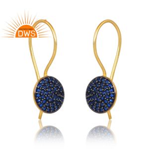 Venta caliente 925 plata esterlina 18K Flash chapado en oro circón Azul zafiro piedra preciosa colgante pendiente Demi joyería fina fabricante - Product Image 3