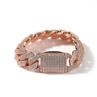 Vente en Gros Bijoux Bling Bling Mode Iced Out Hip Hop Bracelet Chaîne Maille Cubaine Miami pour Homme avec Zircons Cubiques Taille Princesse Cadeau