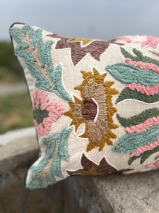 Luxury Sustainable Azo Free Handmade Customized Floral Embroidered <b>Linen</b> Pillow <b>Covers</b> At Best Price For Home Decoration - Product Image 3