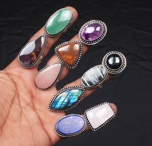 High Quality Modern Collection Indian Brass Material Assorted <b>Crystal</b> Gemstone Geometric Shape Handmade <b>Ring</b> Fashion Jewelry Lot - Product Image 2