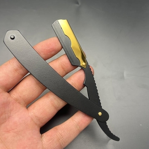 Maquinilla de afeitar recta de peluquero dorada y negra con logotipo personalizado con hoja reemplazable navaja de afeitar profesional de alta calidad - Product Image 2